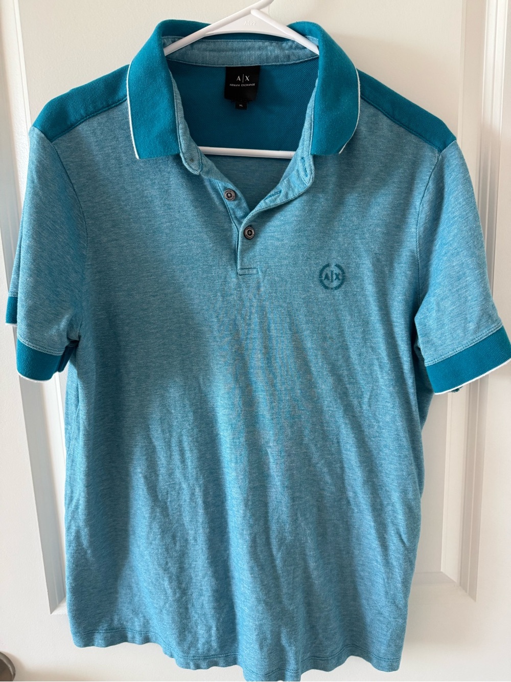 Armani Exchange Two-Tone Teal & Aqua Polo